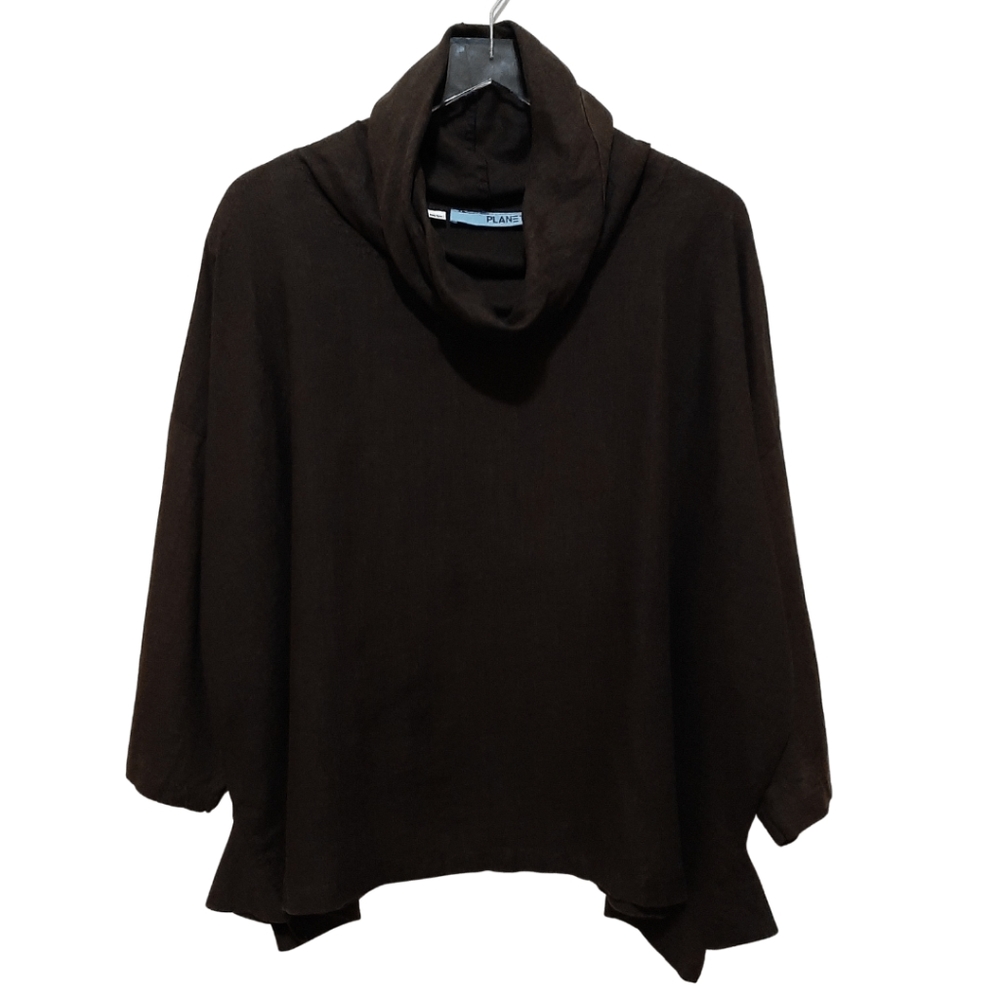 PLANET Chocolate Brown Linen Lagenlook Oversized Top One Size
